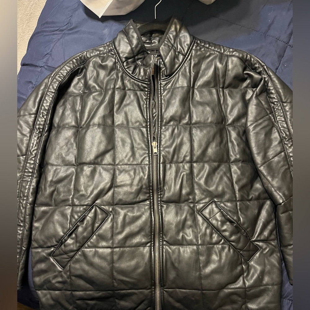 We The Free Quilted Black Faux Leather Bomber Jacket